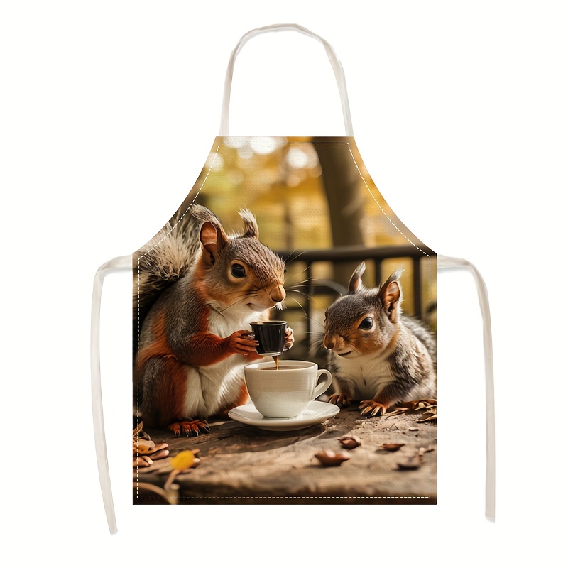 Kitchen Baking Gift Ideas - Fartuch lniany z nadrukiem wiewiórki i