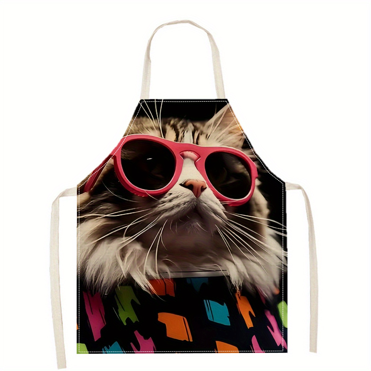 Kitchen Baking Gift Ideas - Fartuch lniany z zabawnym nadrukiem kota