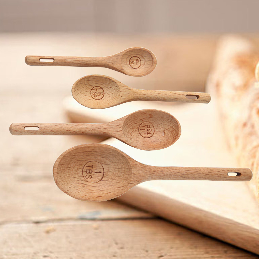 Kitchen Baking Utensil Set - 4 szt. Drewniane miarki kuchenne z
